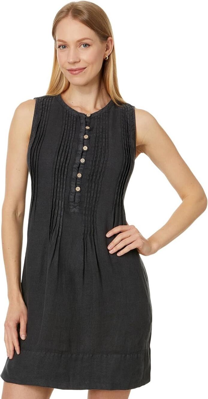 Faherty Isha 100% Linen Sleeveless Swing Dress Charcoal Gray Minimalist Sz Large